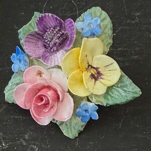 Crown Porcelain Floral Cluster - Pink, Yellow, Purple & Blue brooch